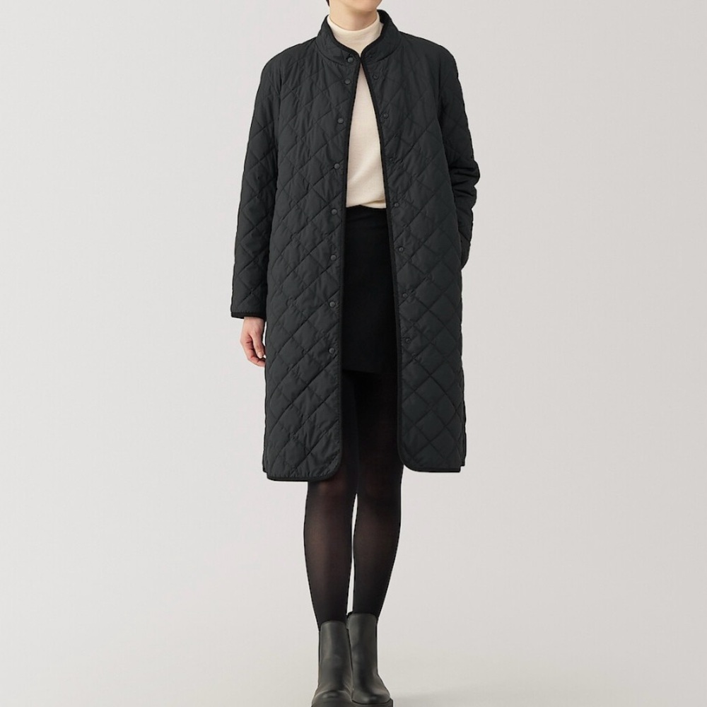New MUJI Long Washable Quilted Coat, Black, with tags, XS